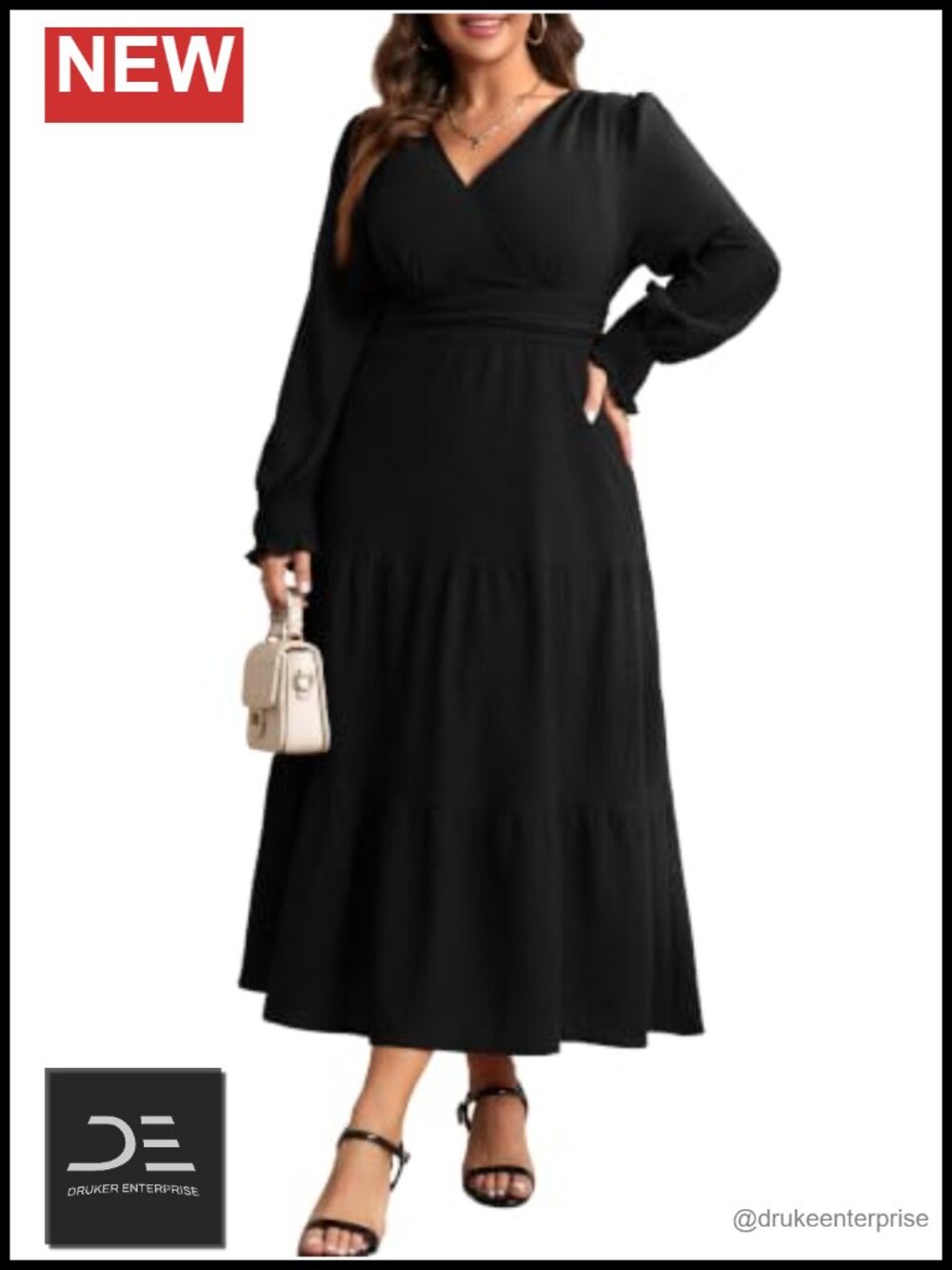 RWJ Plus Size Long Sleeve Maxi Dress with Pockets